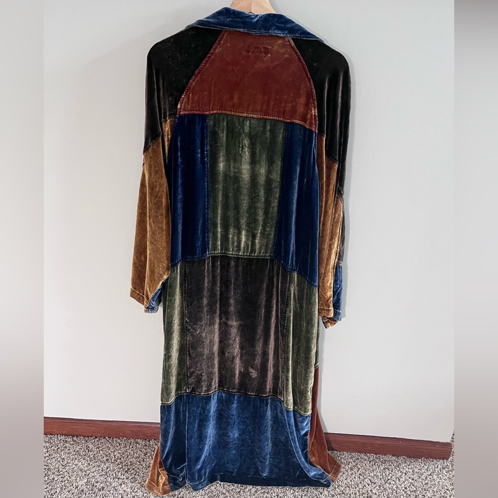 Vintage Citron Silk Patchwork Maxi Coat Velvet Pa… - image 4